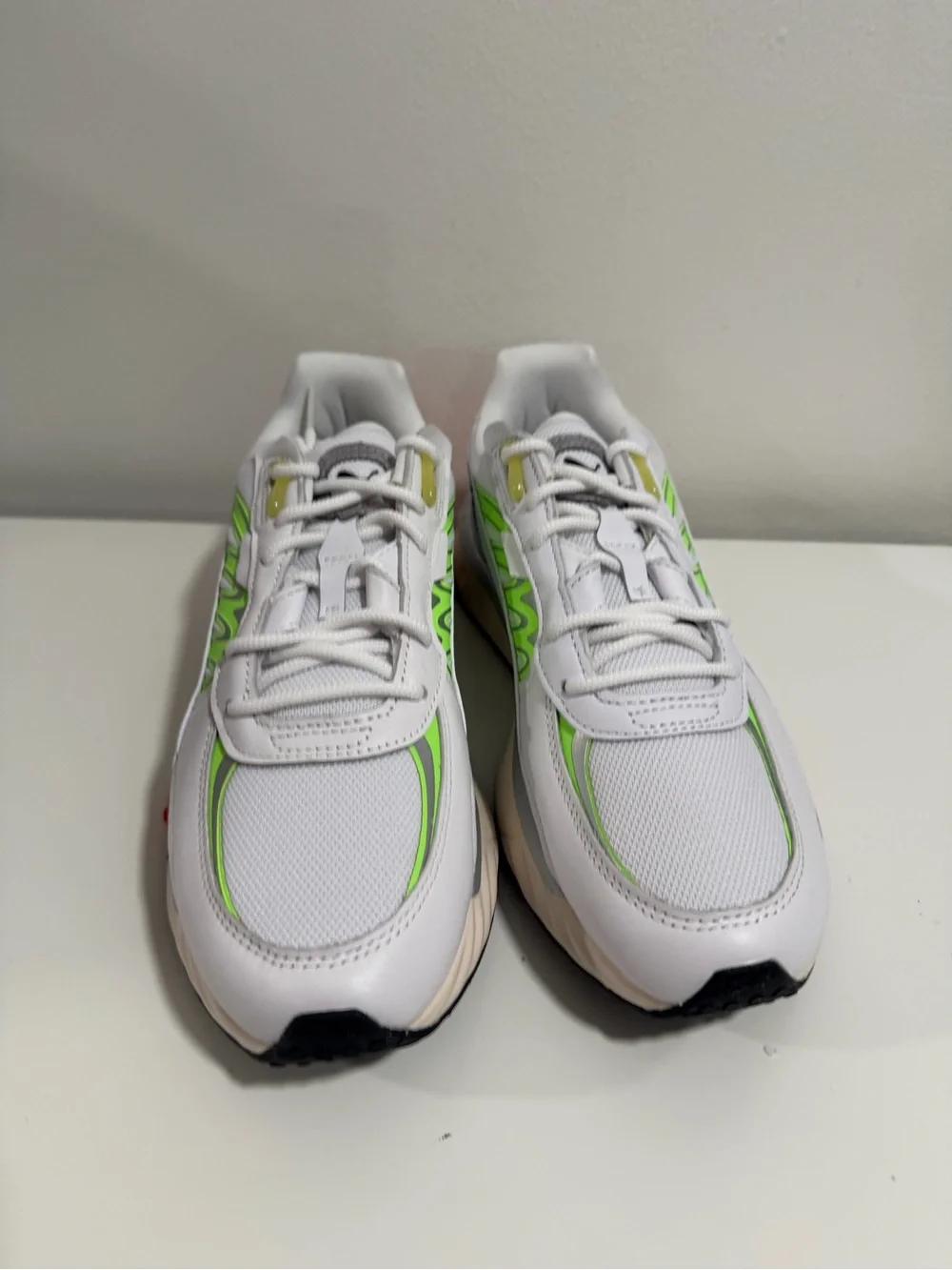 Puma White Sneakers with Neon Green and Orange Accents
